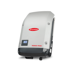A Fronius Primo 5.0 SC Solar Inverter with solar power capabilities on a white background.