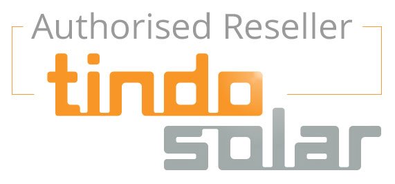 A logo for Tindo Solar, a company specializing in solar power and solar panels. The logo design incorporates elements representing renewable energy and the Hielscher Electrical brand identity.