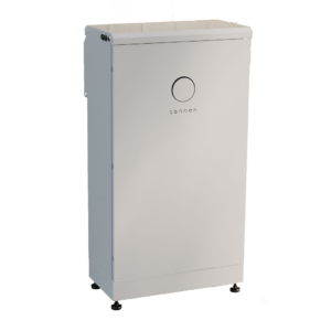10kWh Sonnen Batterie Evo storage unit standing upright on four black legs, with the company logo centered on the front panel.