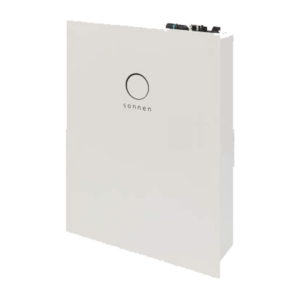 An Sonnen Hybrid 9.53 single phase inverter home storage unit with a simple, modern design, predominantly white with the brand logo at the top.