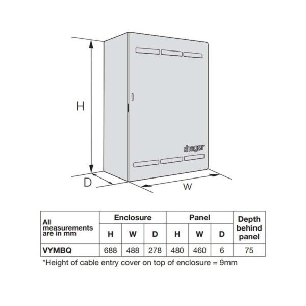 Hager VYMBQ | Queensland Meterbox, 24 Pole DIN, IP23 | 12 Pole Busbar, 20 Pole Fillers, Door Padlock Kit - Image 2