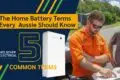 Two people in work uniforms review a battery terms in Cairns, beside a Hielscher Electrical logo and battery term info for locals.