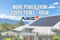 A home in Far North Queensland, such as Cairns or a nearby suburb, featuring AIKO 495W Solar Panels installed on the roof. Lush palm trees and distant mountains set the tropical backdrop, with text highlighting these panels’ high performance and exceptional energy output for local conditions.